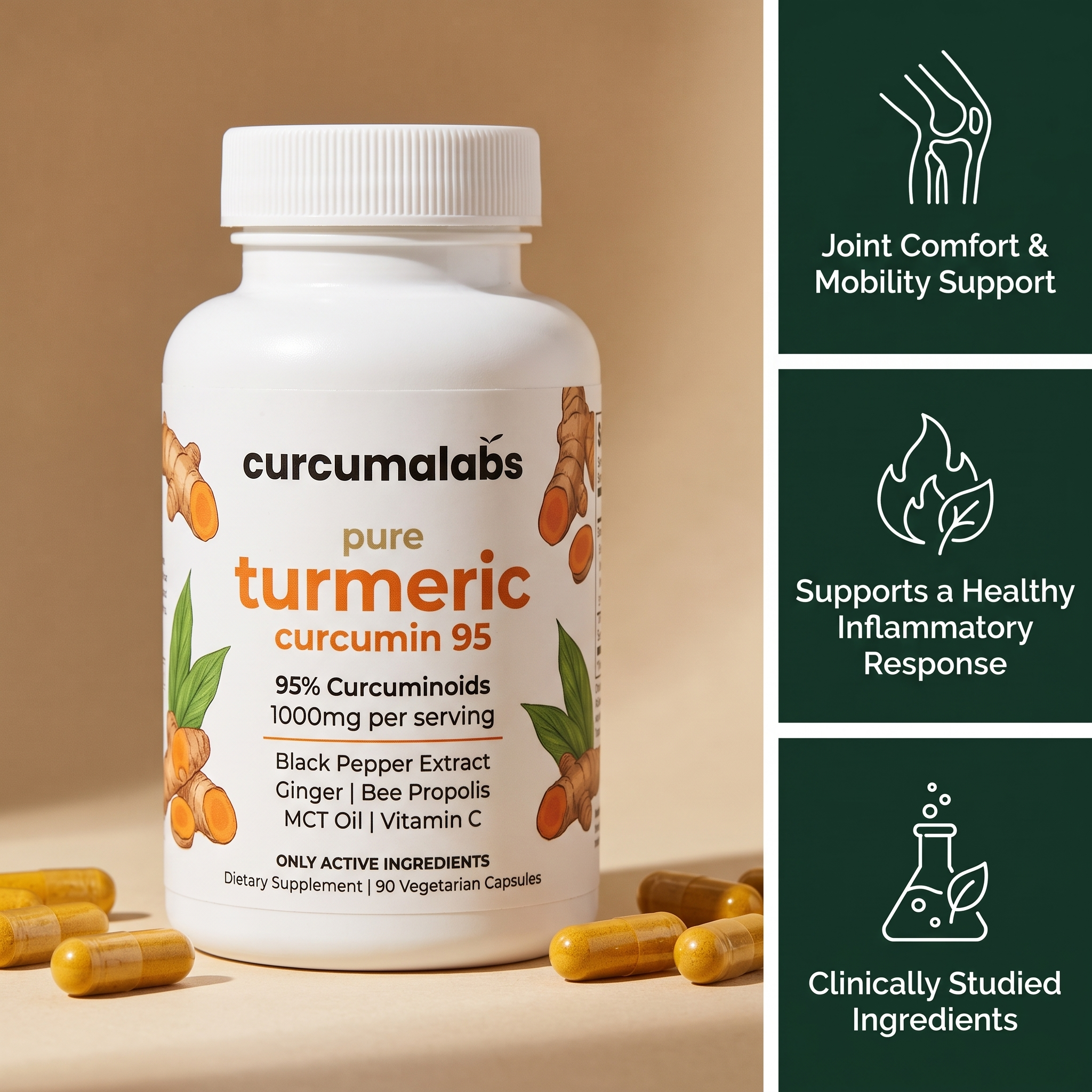 Turmeric Curcumin 1,000mg — 95% Curcuminoids + BioPerine®