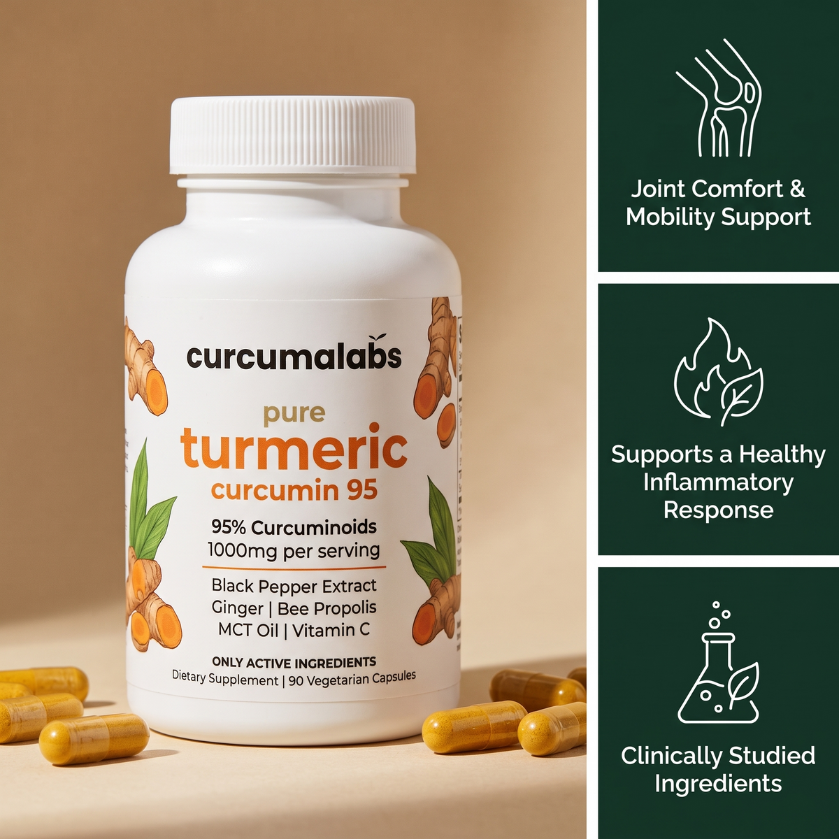 Turmeric Curcumin 1,000mg — 95% Curcuminoids + BioPerine®